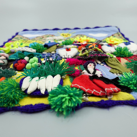 Vintage Peruvian Arpillera Wall Art 3D Textile Tapestry Handmade Pueblo Village - Picture 7 of 13